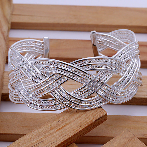 Elegant Interwoven Silver-Plated Cuff Bracelet