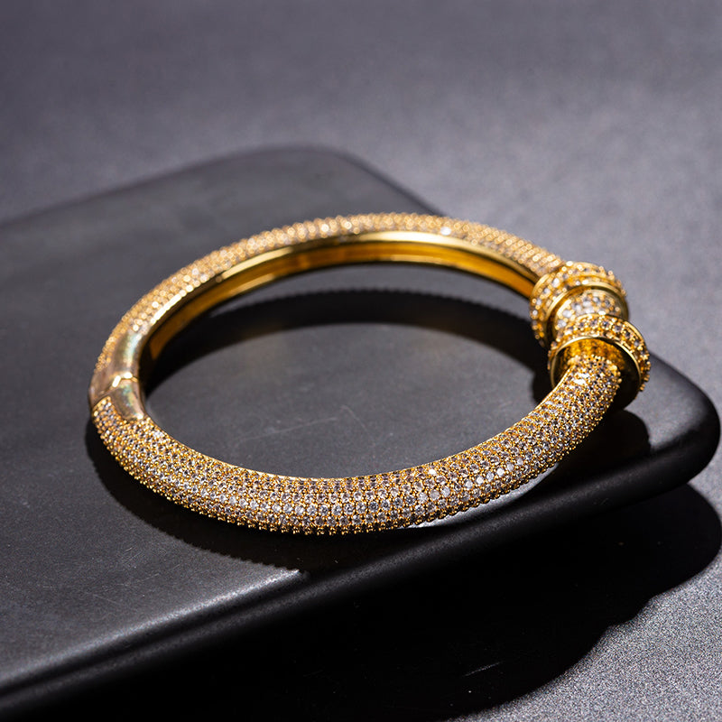 Full Pavé Crystal Golden Bangle – Ultimate Luxury Statement