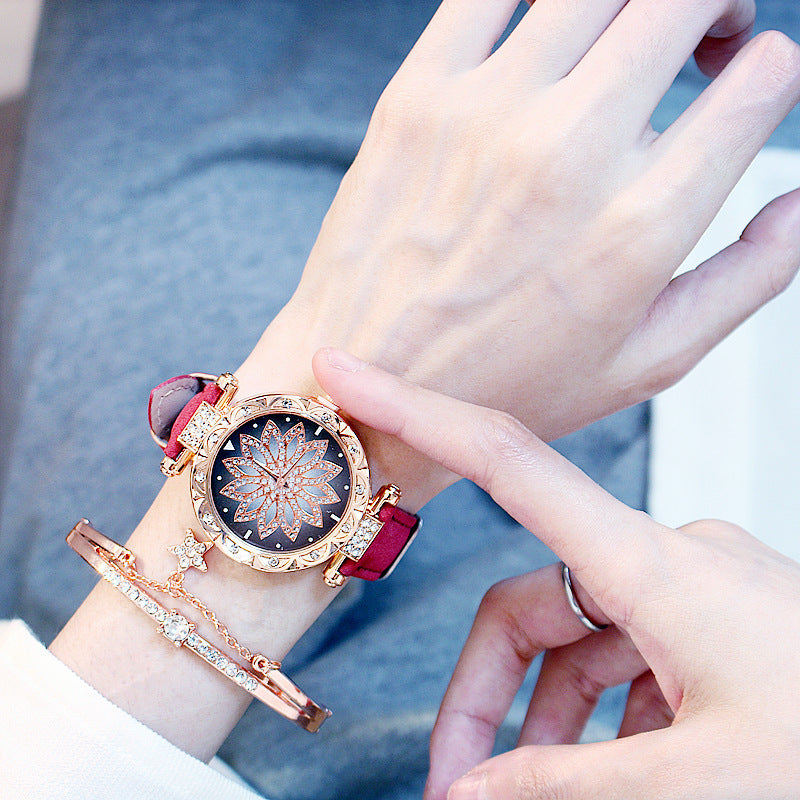 AURÉLIA Luxury Watch & Bracelet Set (Floral Diamond Edition)
