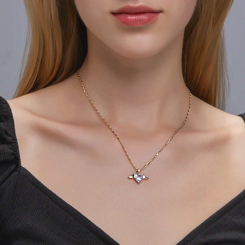 Angel Wing Heart Crystal Necklace