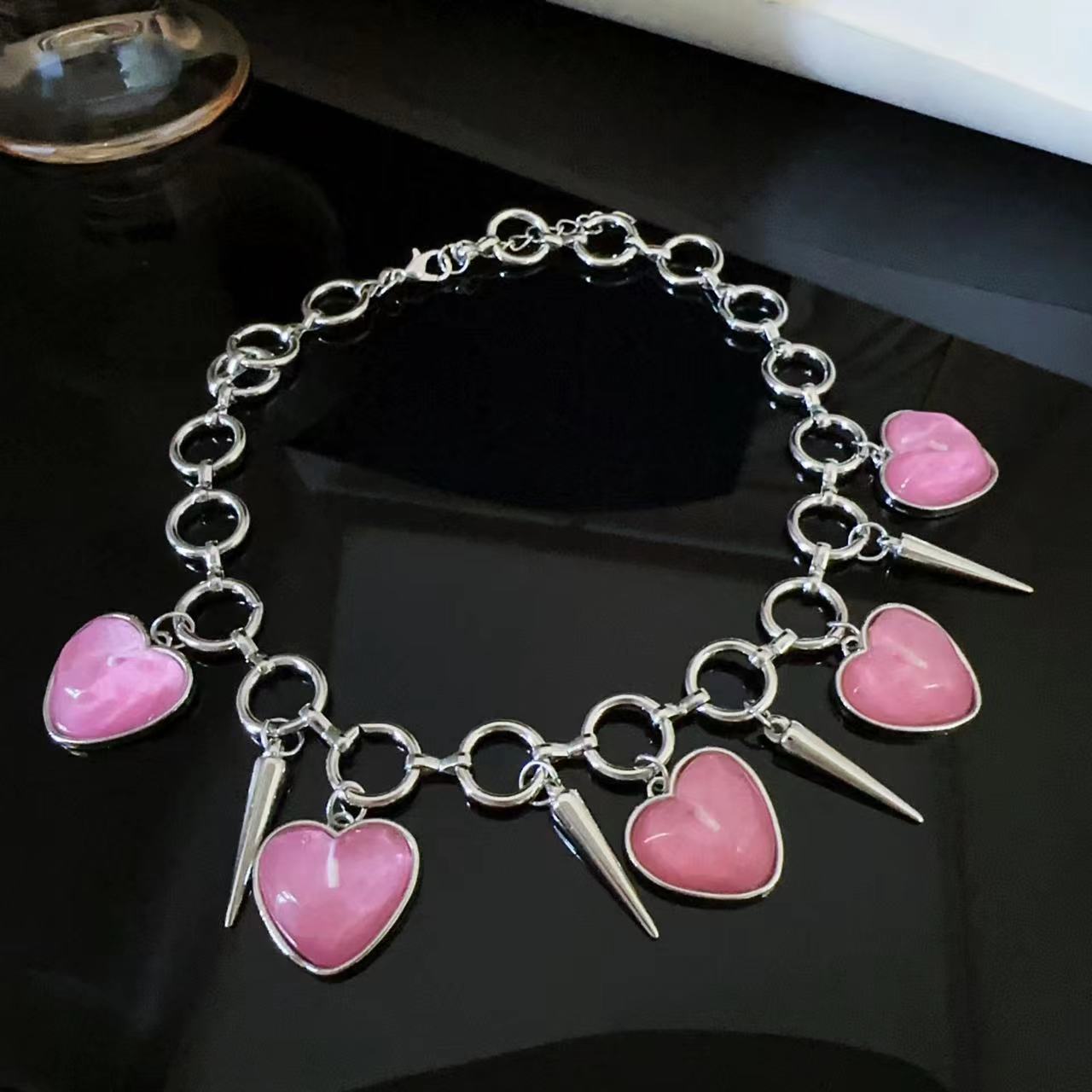 Pink Heart Charm Chain Necklace