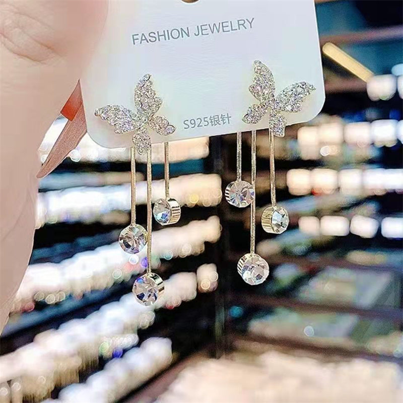 Butterfly Crystal Tassel Earrings