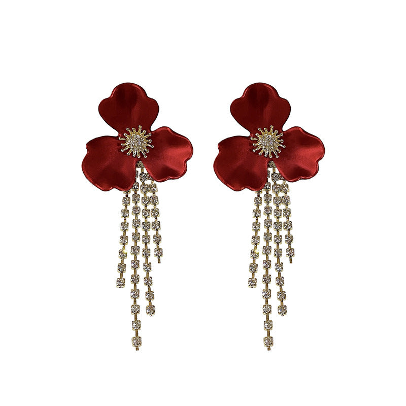 Premium Red Floral Tassel Earrings