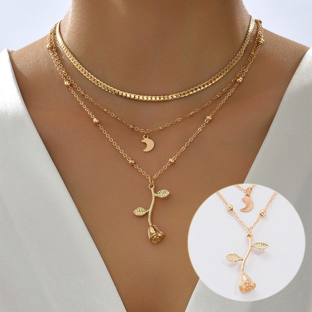 Golden Layered Floral Charm Necklace
