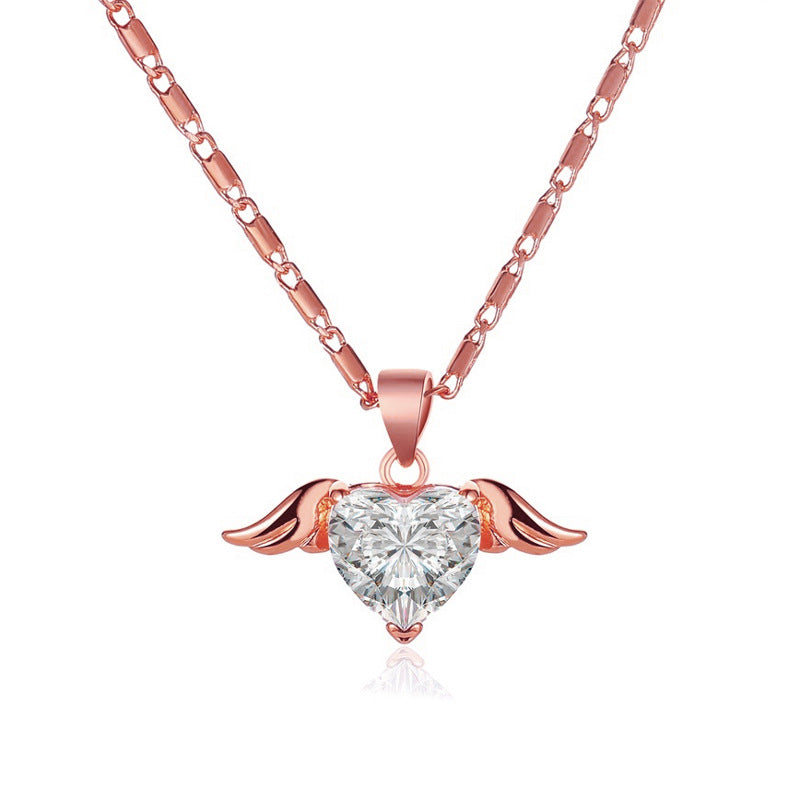 Angel Wing Heart Crystal Necklace