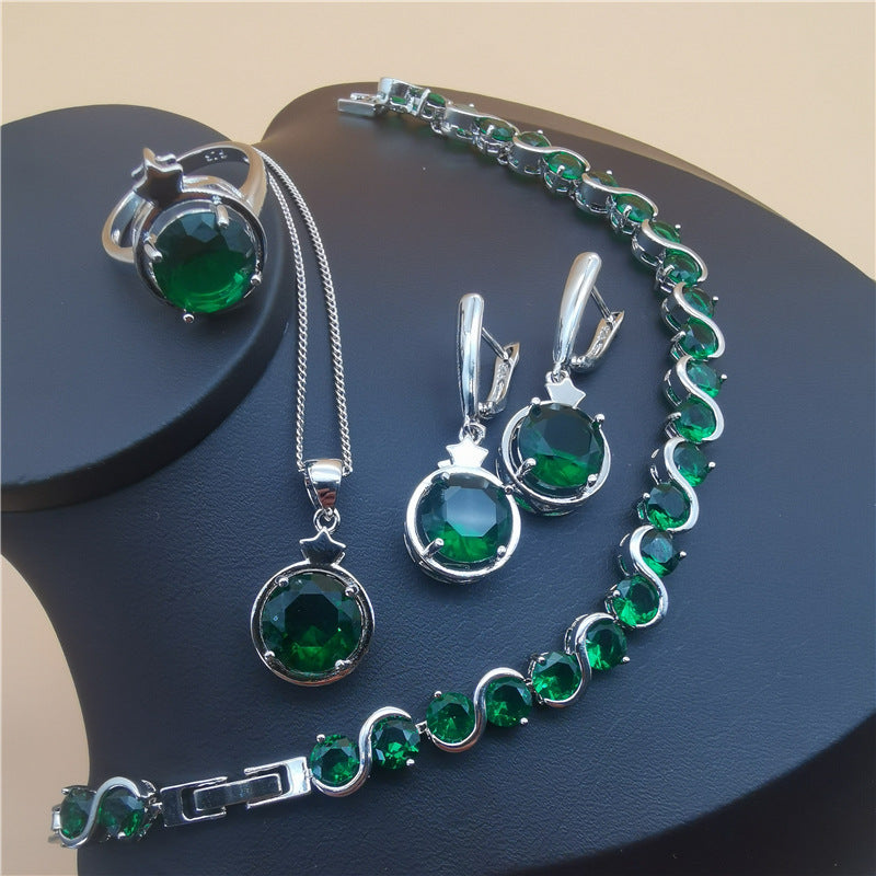 Emerald Crystal Luxury Jewelry Set – 4PCS Platinum Collection