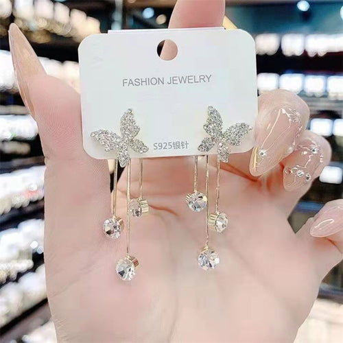 Butterfly Crystal Tassel Earrings