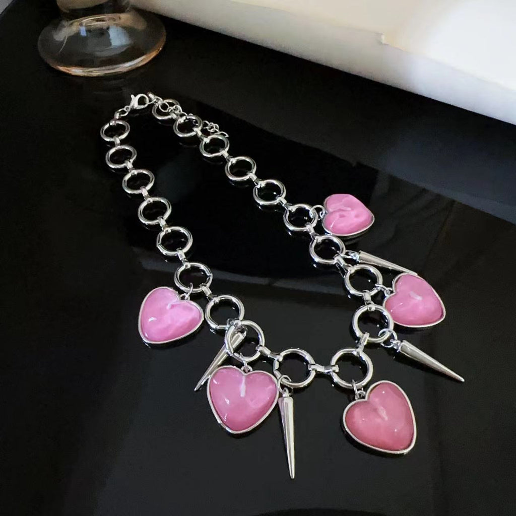 Pink Heart Charm Chain Necklace