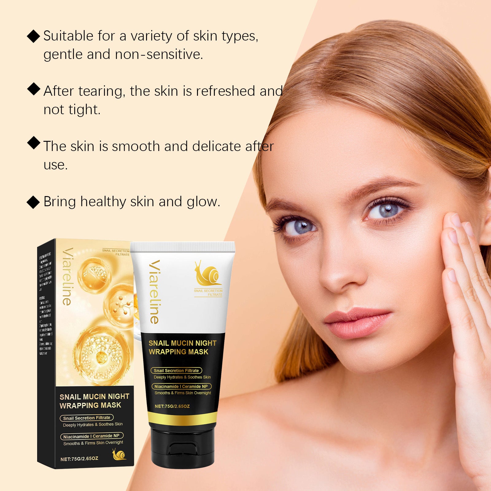 Viareline™ Snail Mucin HydroGlow Night Wrapping Mask