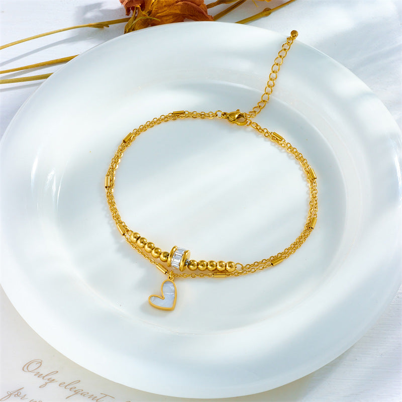 Gold Heart Charm Layered Anklet