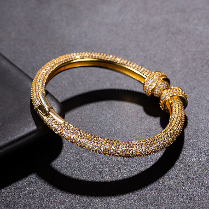 Full Pavé Crystal Golden Bangle – Ultimate Luxury Statement