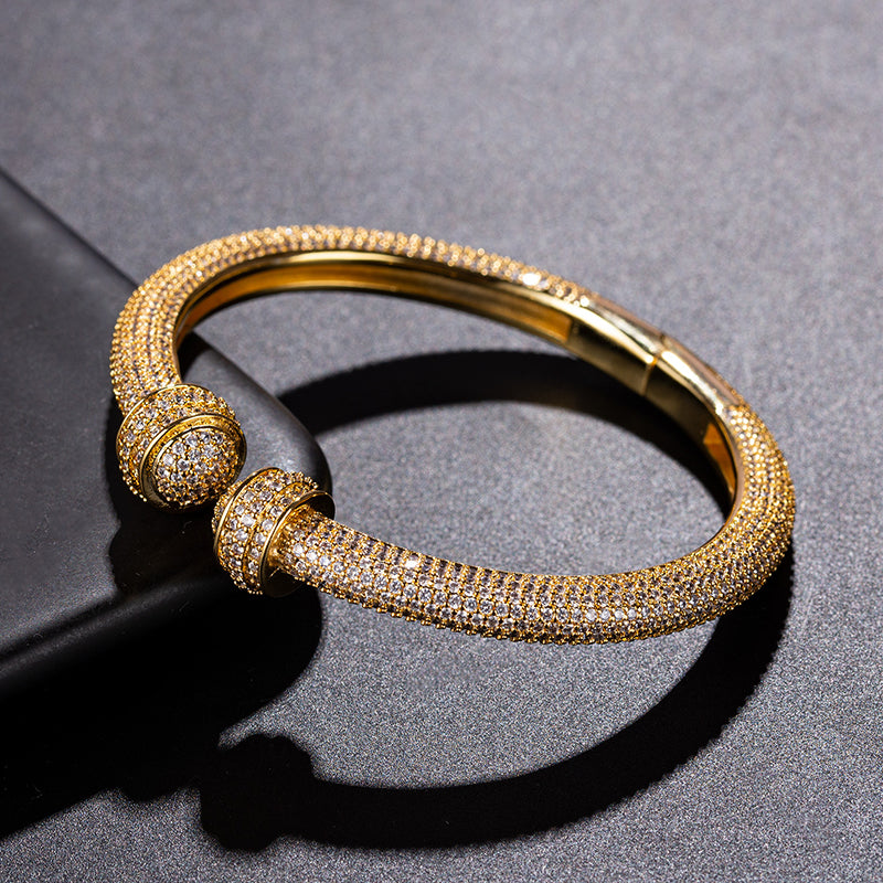 Full Pavé Crystal Golden Bangle – Ultimate Luxury Statement