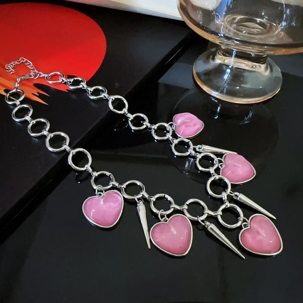 Pink Heart Charm Chain Necklace