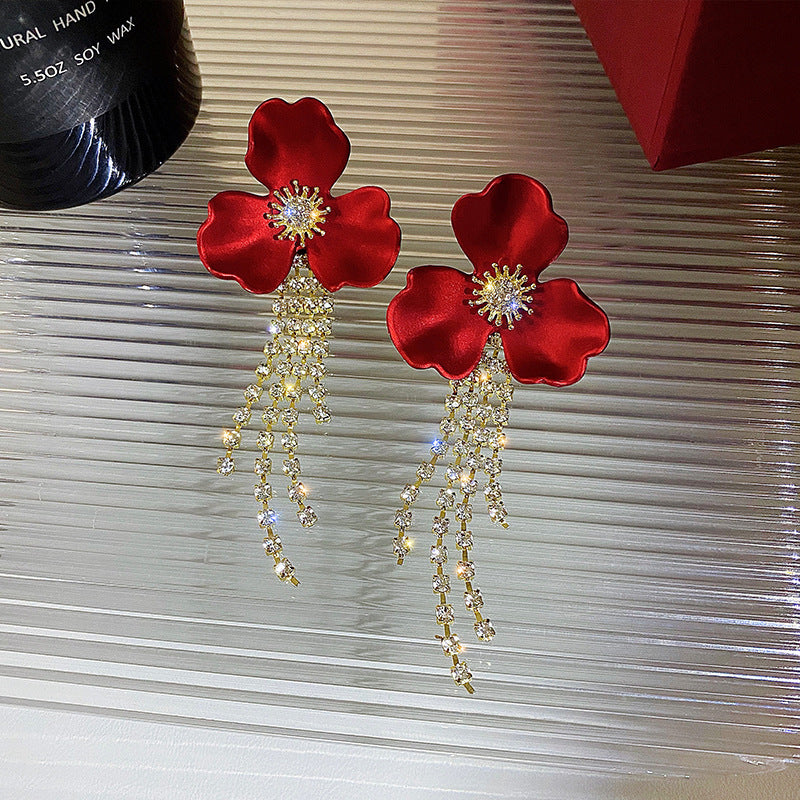 Premium Red Floral Tassel Earrings