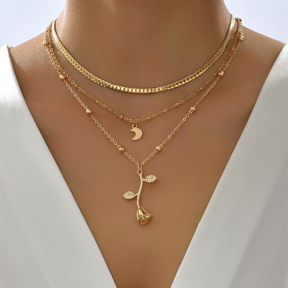 Golden Layered Floral Charm Necklace