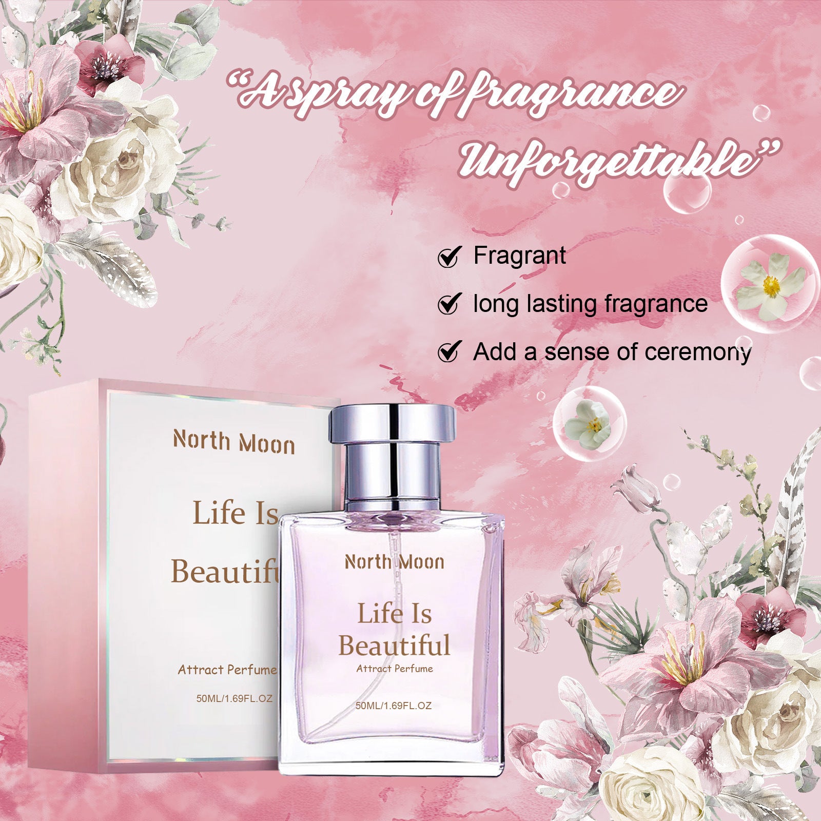 North Moon-Life Is Beautiful Attract Perfume – Elegant Floral Citrus Long-Lasting Fragrance