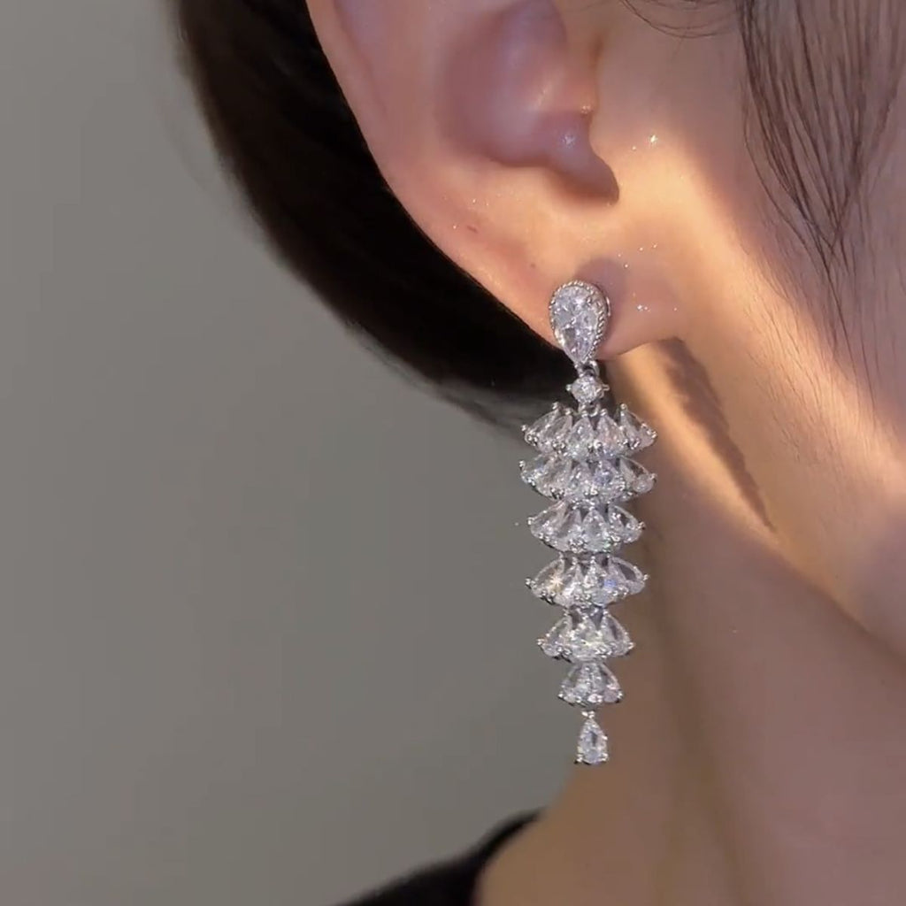 Silver Pagoda Crystal Drop Earrings