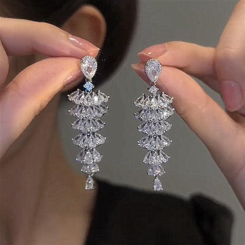 Silver Pagoda Crystal Drop Earrings