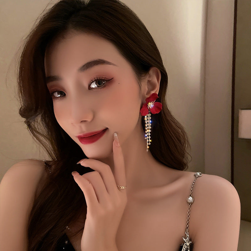 Premium Red Floral Tassel Earrings