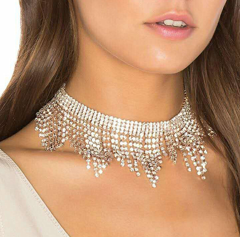Exotic Crystal Fringe Statement Necklace