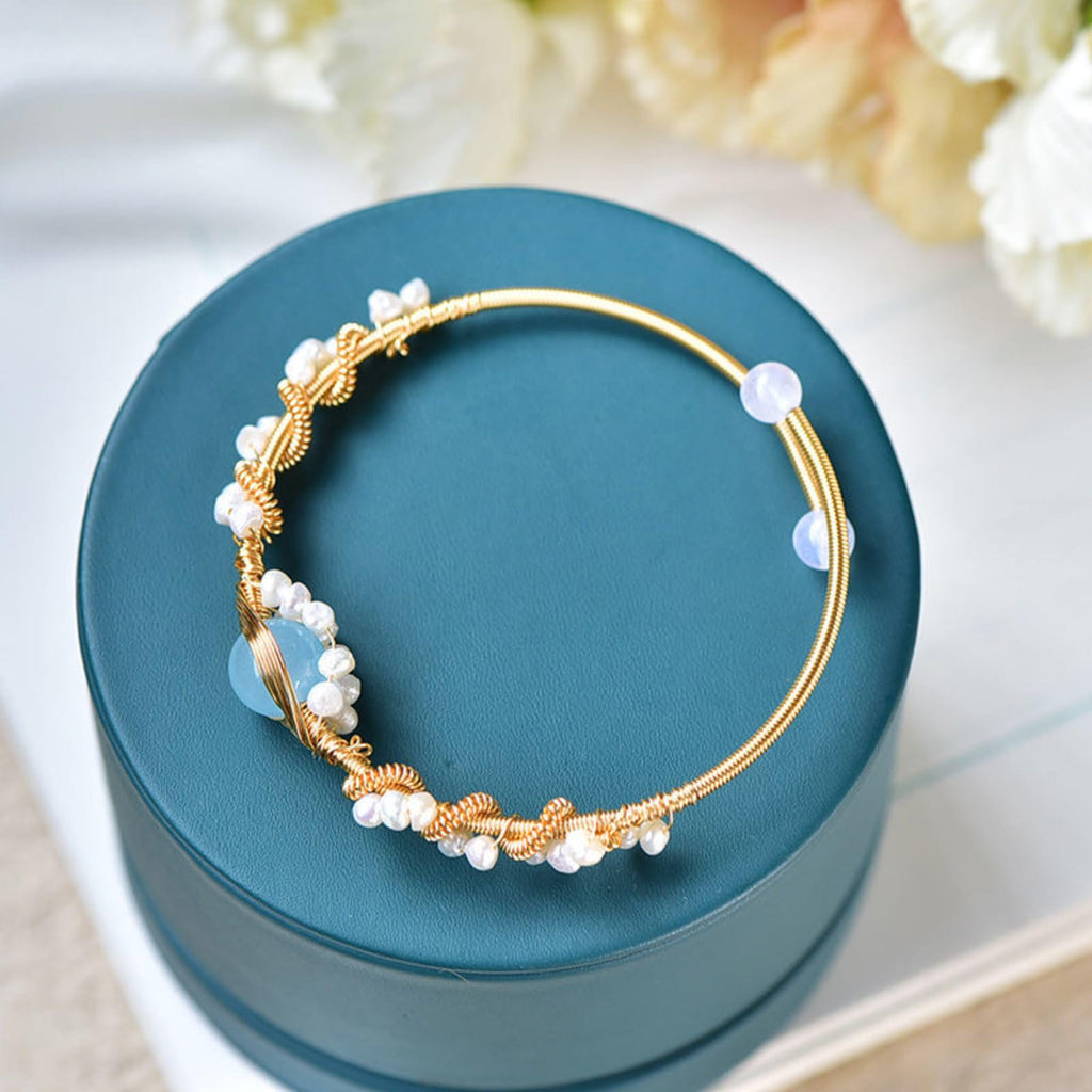 Elegant Pearl & Stone Wire-Wrapped Bracelet